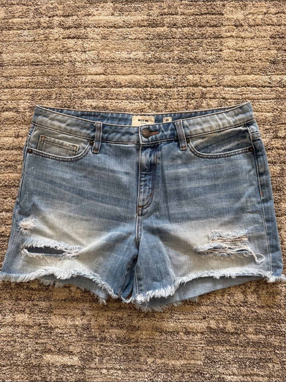 Miss Me Light Blue Distressed Denim Shorts